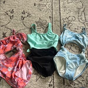 Bundle/Art class Kids One Piece Swimsuit Set - Mint, Coral, and Blue